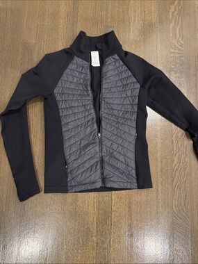 Athleta Black Quilted Front Hybrid Jacket